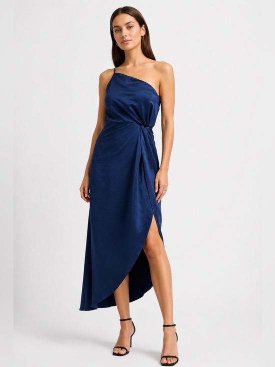 o.p.t Dresses & Skirts - OPT Ivy One Shoulder Blue Satin Maxi Dress Slit NWT Small